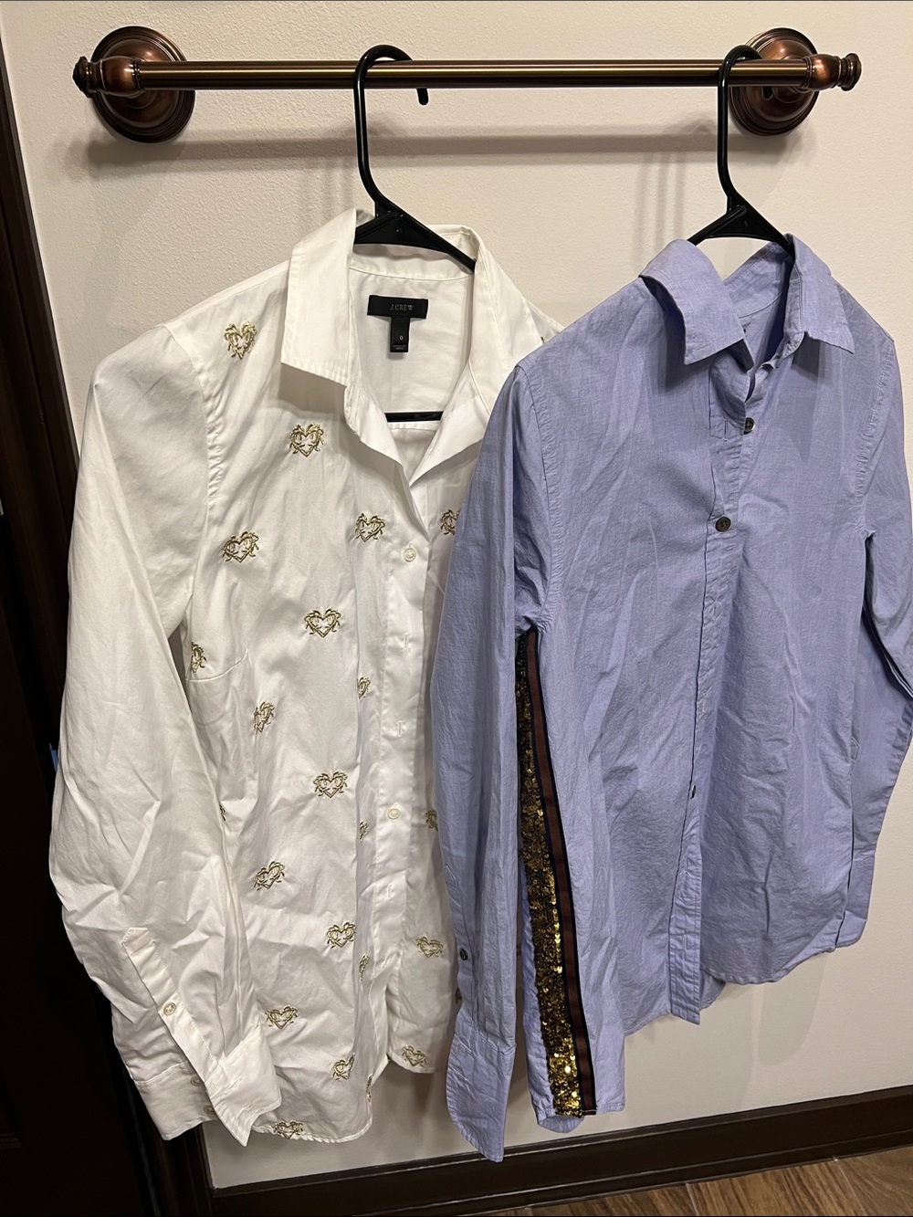 J. Crew White Embroidered Shirt & Light Blue Shirt Jacket Set